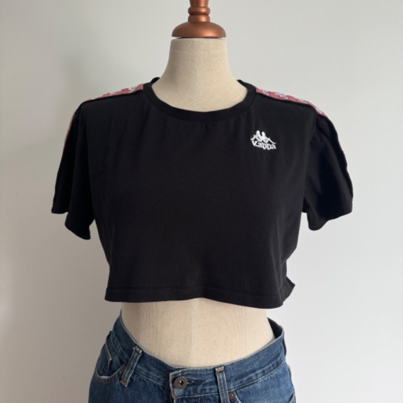 Kappa Tops - Kappa - Black and Pink Cropped T-Shirt
